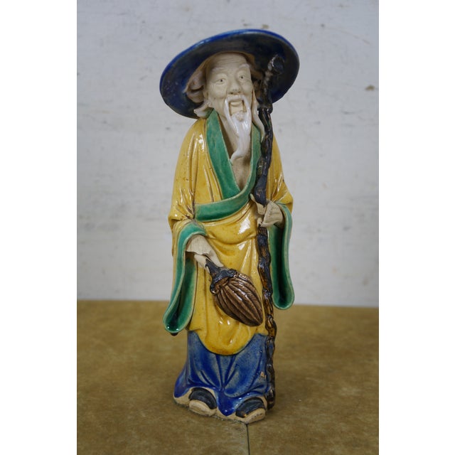 5 Chinese Shiwan Ceramic Polychrome Mudmen Figurines Statues 10" For Sale - Image 9 of 18