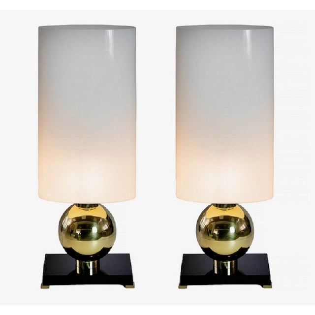 Italian Table Lamps in Brass with Murano Glass Base and Shades, Set of 2 For Sale - Image 10 of 10