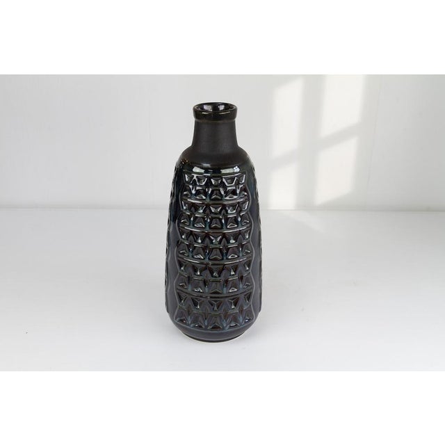 Large Danish ceramic vase in blue glaze by Einar Johansen for Søholm Denmark, 1960s. Tall floor vase in stoneware with...