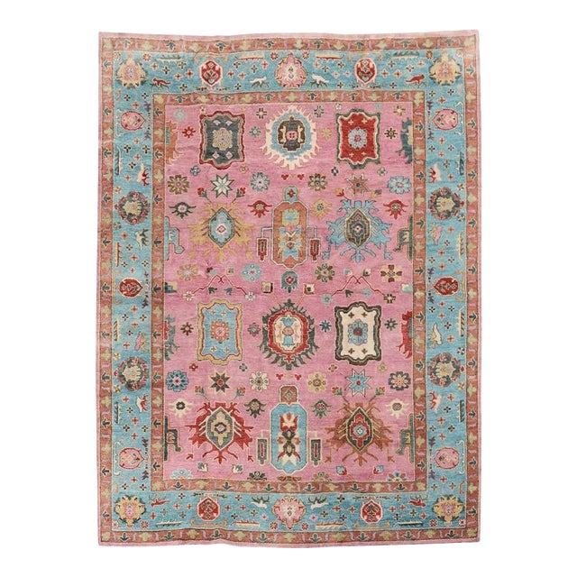 Jewel Toned Modern Turkish Oushak Rug | Chairish
