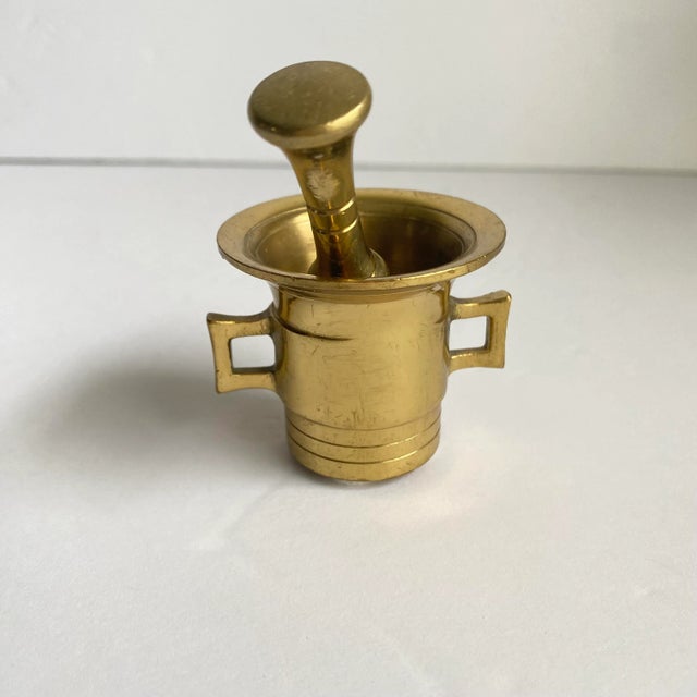 Vintage Brass Mortar & Pestle Apothecary Spice Crusher Small Petite Miniature Size For Sale - Image 4 of 10