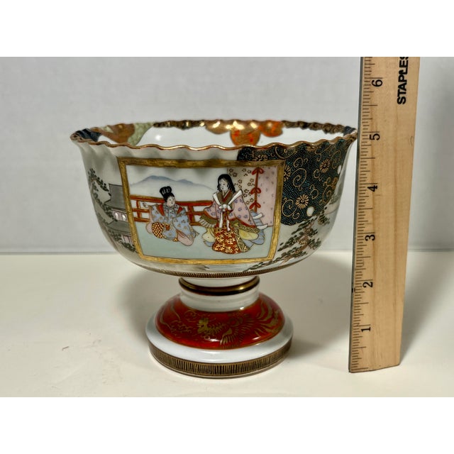 Ceramic Antique Meiji Period Japanese Kutani Polychrome Porcelain Stem Cup Footed Bowl For Sale - Image 7 of 7