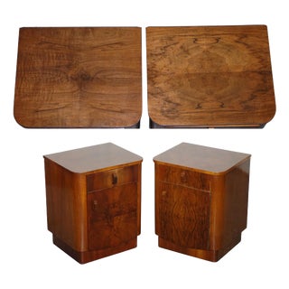 Art Deco Burr Walnut Nightstands, 1930s, Set of 2 For Sale