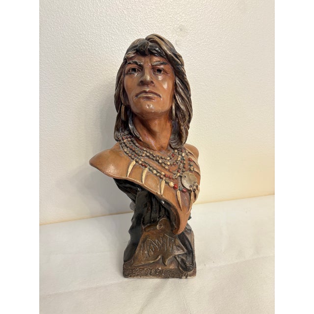1900's Antique Chalkware Hiawatha Indian Bust Sculpture/Statue - Cigar Store Display For Sale - Image 9 of 9