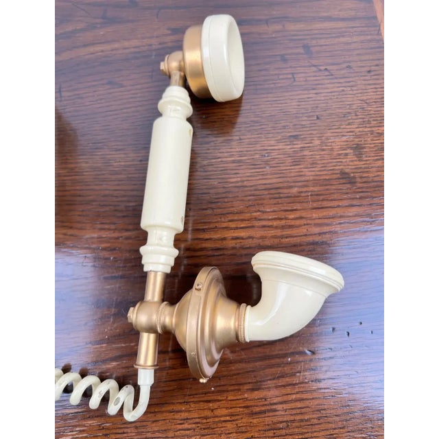 Vintage French Style Brass Rotary Telephone With Ornate Repoussé Cream Enamel Base For Sale - Image 10 of 16