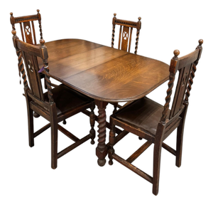 1950s English Barley Twist Drop-Leaf Dining Set