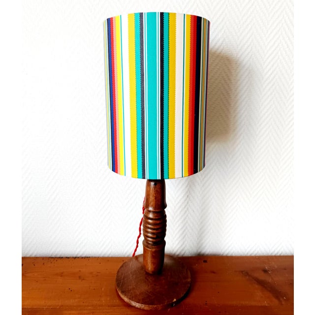 Vintage Turned Wood Lamp and Custom Shade, 1960s For Sale - Image 9 of 14