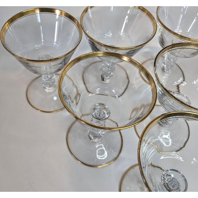 Gold Rimmed Crystal Champagne Coupes- Set of Six For Sale - Image 12 of 13