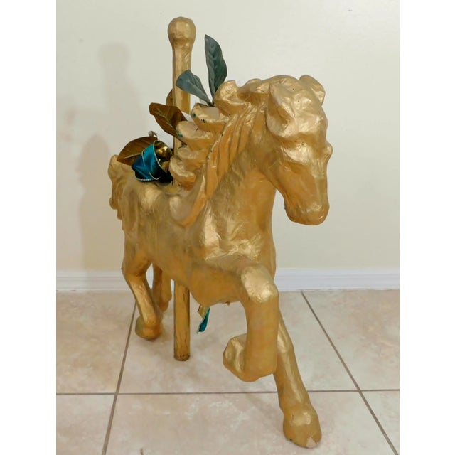 Figurative X-Large Vintage Gold Hand Painted & Decorated Paper Mache Carousel Horse For Sale - Image 3 of 9