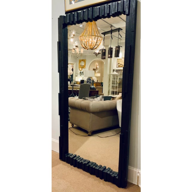 2020s Organic Modern Rustic Carved Black Wood Floor Mirror For Sale - Image 5 of 6