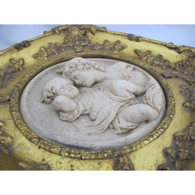 Wood Ew Wyon Marble Cherub Plaque in Victorian Gilt Frame Calmady Children For Sale - Image 7 of 12