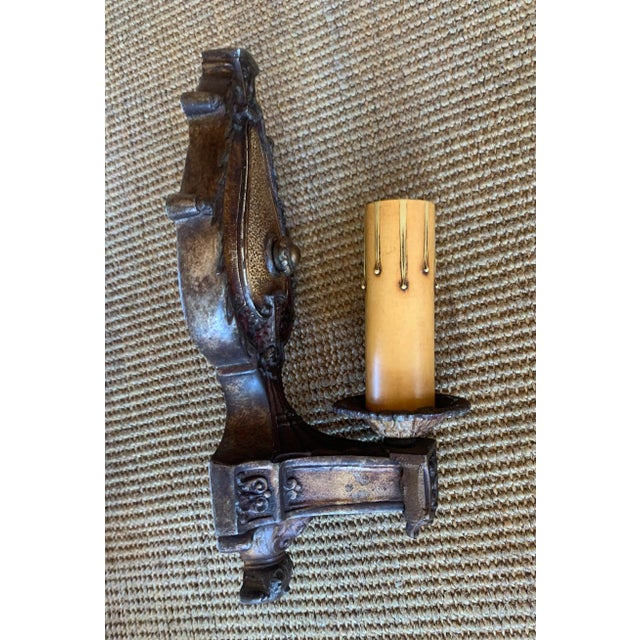 Farmhouse 1920s Cast Aluminum With Original Polychrome Paint Sconces - a Pair For Sale - Image 3 of 10
