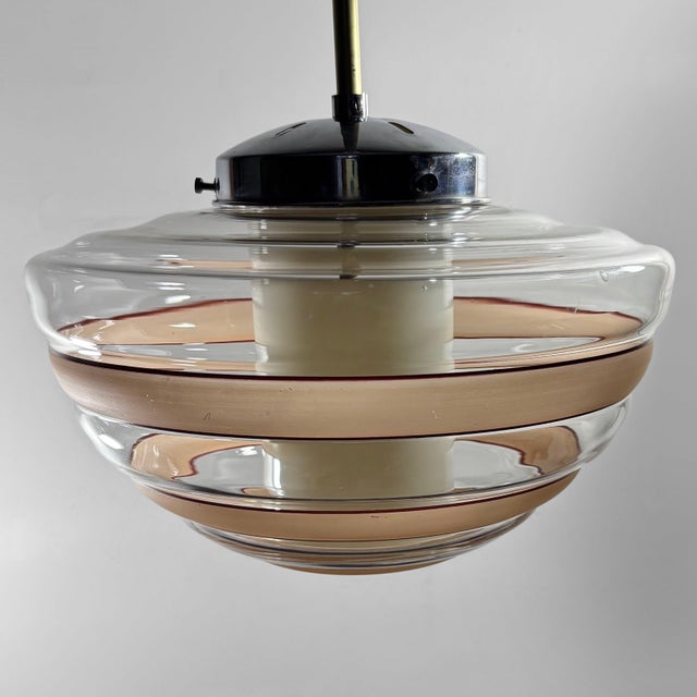1920s Scandinavian Beehive Pendant Lamp in Glass and Steel, Sweden, 1930s For Sale - Image 5 of 13