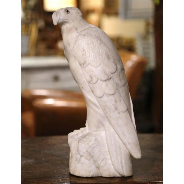 19th Century French Carved Marble Eagle Sculpture With Glass Eyes For Sale - Image 12 of 12