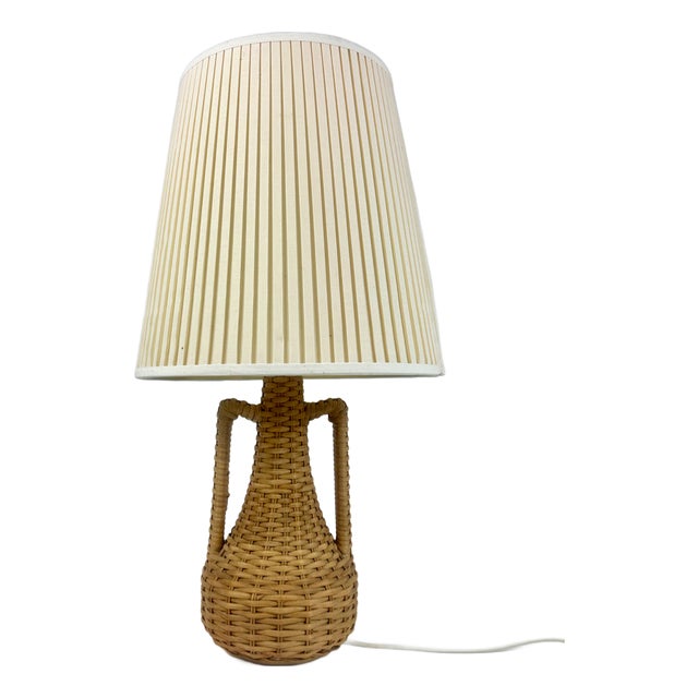 Vintage Water Hyacinth Table Lamp, 1970s For Sale