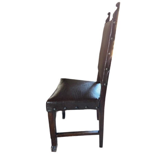 Victorian Late 19th Century Antique Carved Wood Dining Chairs With Leather Upholstery, Set of 5 For Sale - Image 3 of 8