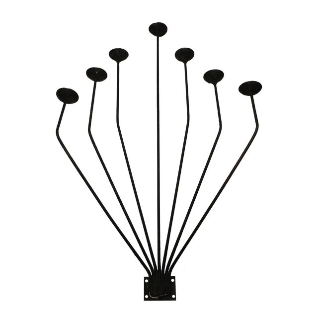 French Wall Sconces in Black Iron with 7 Arms, 1920s, Set of 2, in Good conditions. Designed 1920 to 1949 Up to 250V...