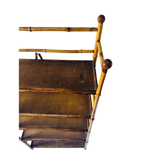 Chinoiserie Antique Bamboo Bookcase, Five Woven Shelves For Sale - Image 3 of 10
