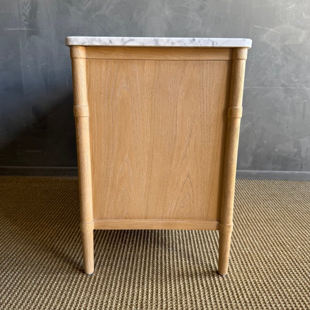 Marie Classic White Oak 3 Drawer Night Stand White Marble Top Natural Finish For Sale - Image 9 of 15