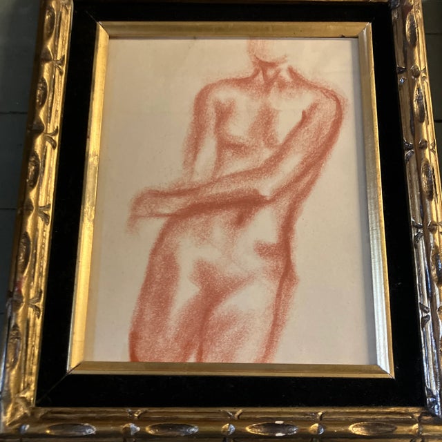 2 original 8 x 10 drawings on paper unsigned Overall size with vintage frames with velvet liners is 11.5 x 13.5 Check out...