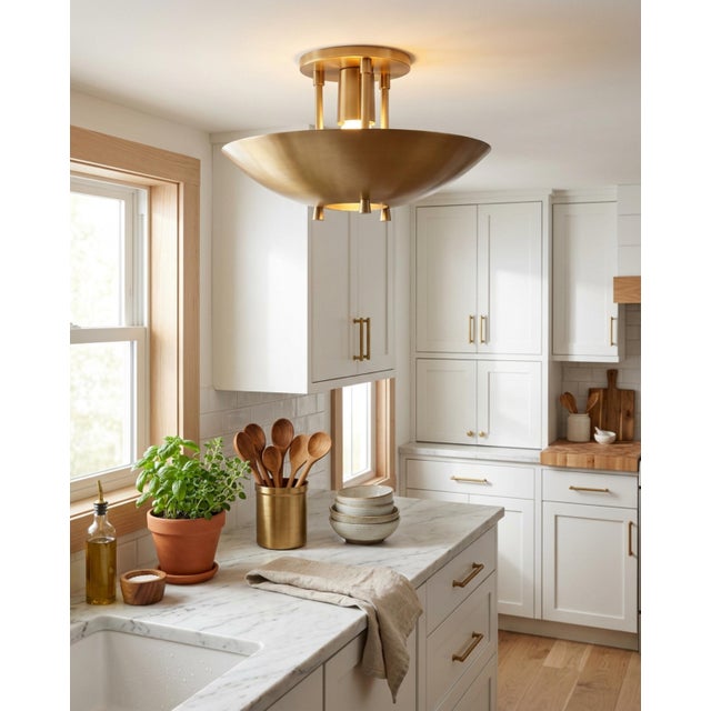 Handmade Mid-Century Modern Brass Flush Mount Ceiling Light Art Deco Organic Design Lighting for Entryway, Bedroom, Dining For Sale - Image 6 of 16