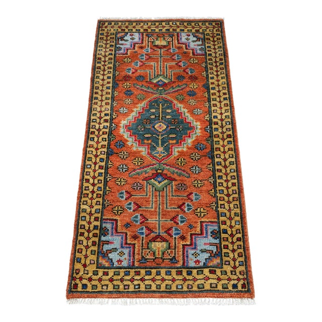 3x6Ft. Brunt Orange Persian Design Inspired Hand Knotted Wool Runner Rug For Sale
