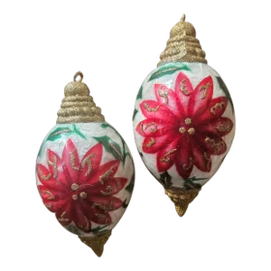 Pair of Vintage Capiz Shell Poinsettia Red Gold Christmas Ornaments