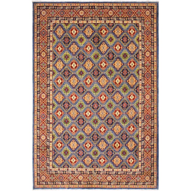 Boho Chic Kazak Light Blue/Red Wool Rug - 10'1''x13'10'' For Sale - Image 10 of 10