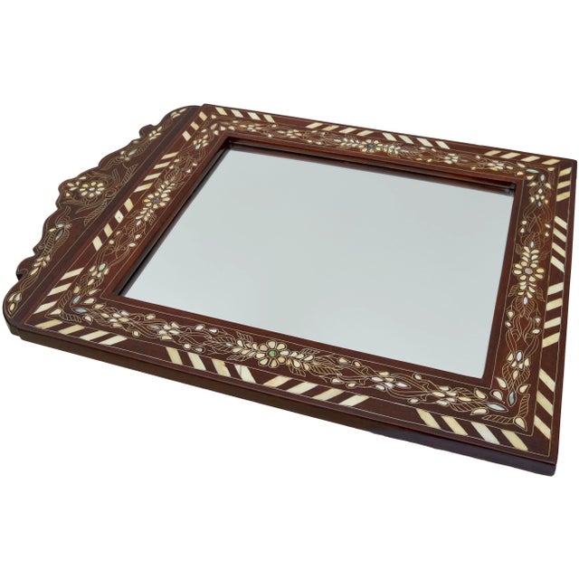 Vintage Moorish-Marquetry Mother-Of-Pearl Adorned Accent Mirror For Sale - Image 4 of 7