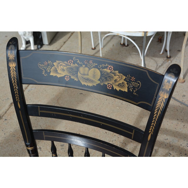 Mid 20th Century Pair of Mid 20th Century Hitchcock Black W/ Brown Seat Gold Stenciled Fruits Harvest Dining Chairs For Sale - Image 5 of 15