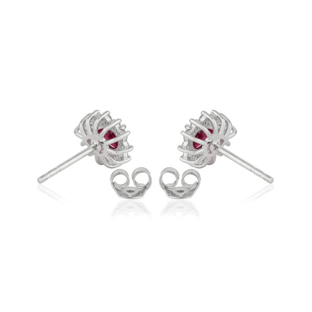 VRJewels 18k Gold Natural Vivid Red Ruby & Diamond Sunburst Stud Earring- A Pair For Sale - Image 9 of 14