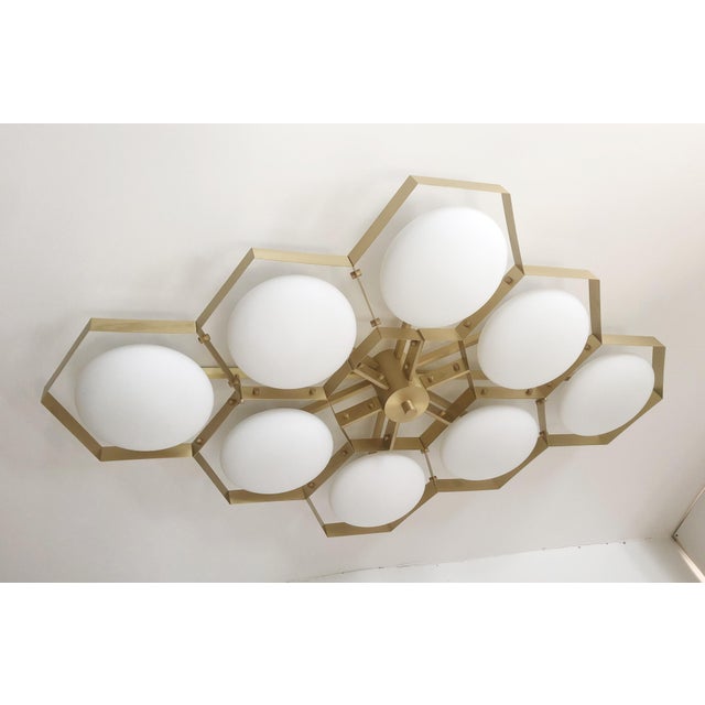 21st Century Hive Satin Brass Matte White Murano Flush Mount by Fabio LTD For Sale - Image 6 of 9