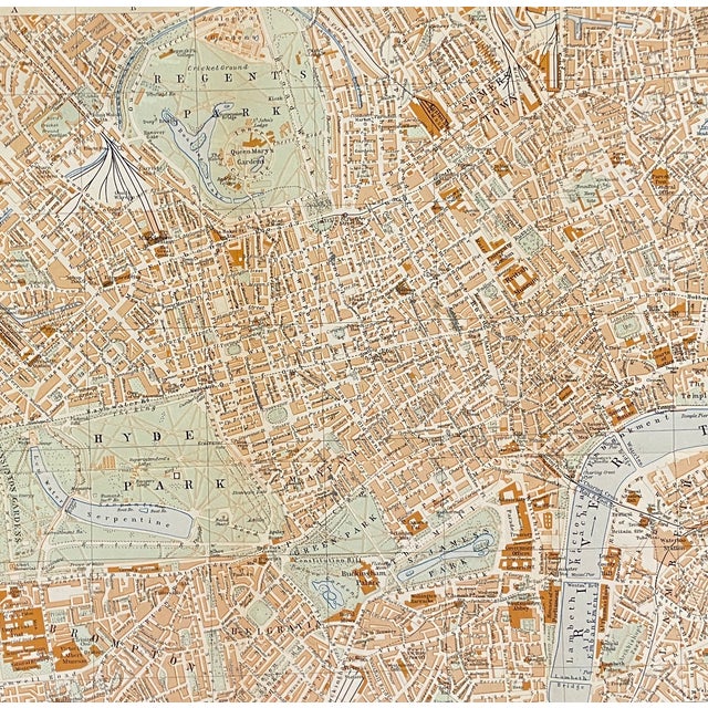 Circa 1910 folding map of central London showing Regent's Park, Hyde Park, the Thames River, Parliament, Belgravia, etc.