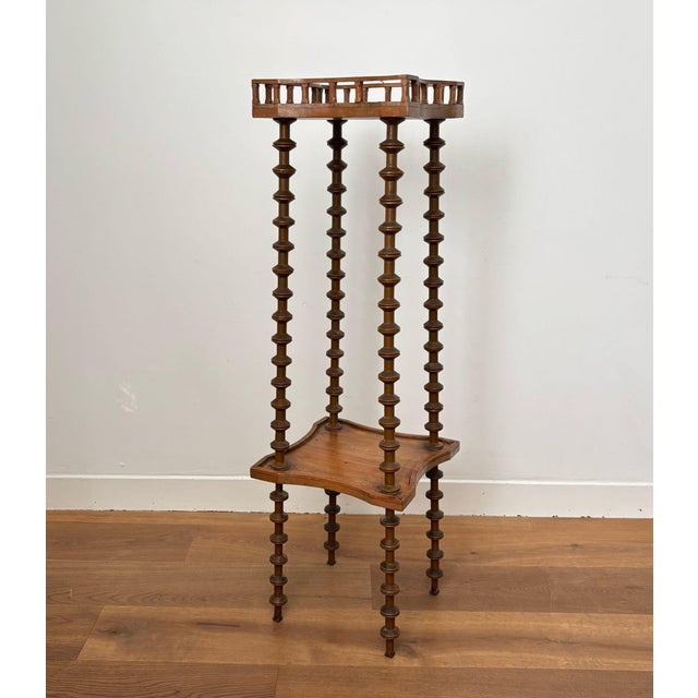 French Tall Side Table with Wire Spool Column Feet, 1920s For Sale - Image 4 of 11