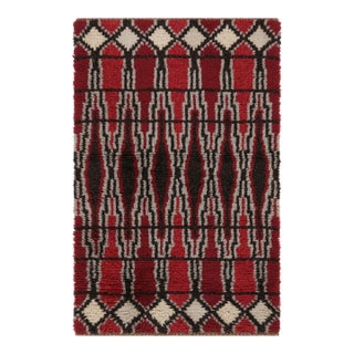 Vintage Swedish Rya Rug, Red & Black Scandinavian Geometric Shapes - Rug & Kilim For Sale