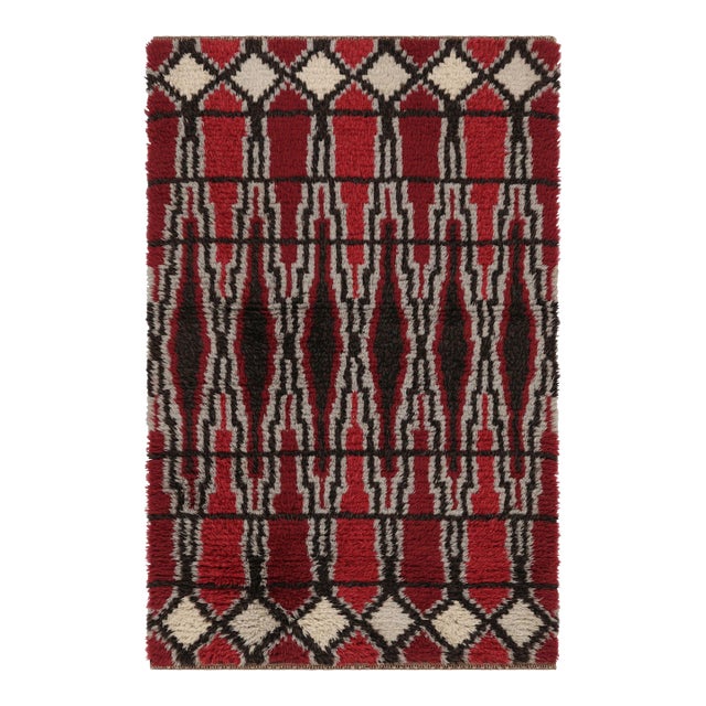 Vintage Swedish Rya Rug, Red & Black Scandinavian Geometric Shapes - Rug & Kilim For Sale