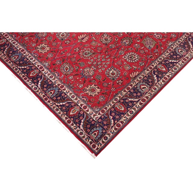 Shabby Chic Shabby Chic Tabriz Red/Blue Wool Rug - 9'10'' X 12'5'' For Sale - Image 3 of 10