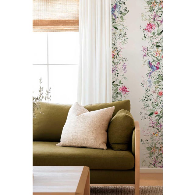 Textile Mahjong Floral Stripe Grasscloth Wallpaper by House Party | Soap White | 8 Yards For Sale - Image 7 of 8