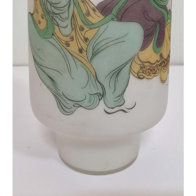 Glass Japanese Opaline White Glass Vase Hand Painted with Geishas 1950s For Sale - Image 7 of 12