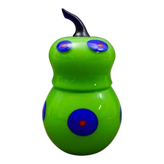 Mid 20th Century Shafaq Malik B.A.G. Czech Borovier & Toso Green Art Glass Pear Candy Jar For Sale