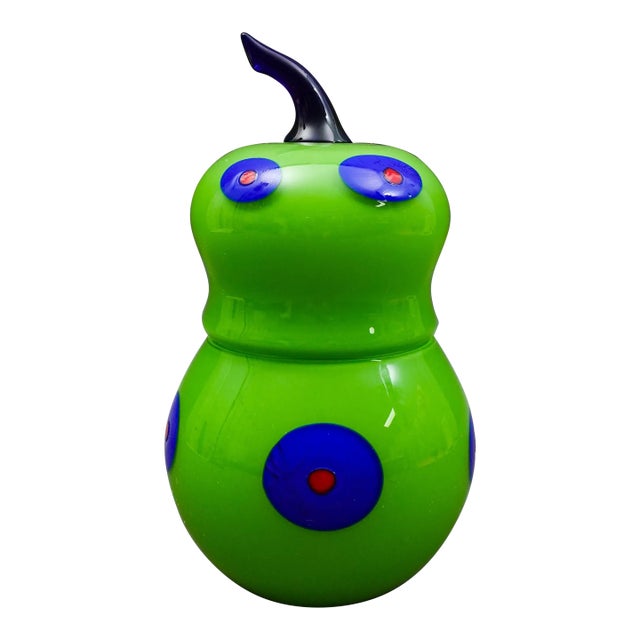 Mid 20th Century Shafaq Malik B.A.G. Czech Borovier & Toso Green Art Glass Pear Candy Jar For Sale