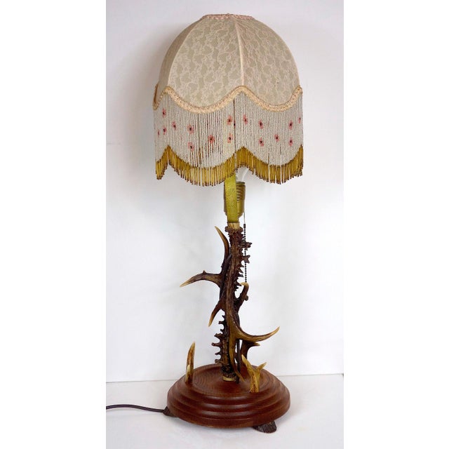 Antique Antler and Beaded Fabric Shade Table Lamp, 1930s/40s, Single Light, 73 Cm High from Unbekannt For Sale - Image 9 of 9