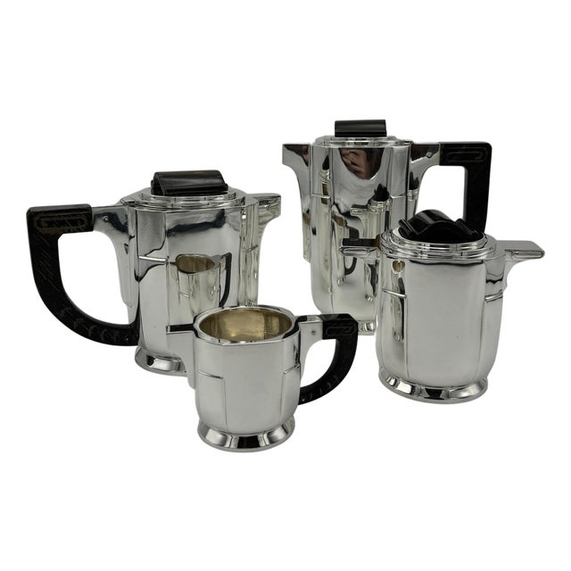 Art Deco Period Sterling Silver Five Piece Tea Coffee Service Belgium circa 1930 For Sale