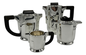 Art Deco Period Sterling Silver Five Piece Tea Coffee Service Belgium circa 1930