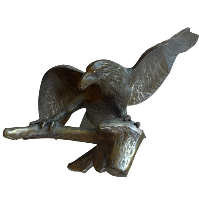 Mid 20th Century Antique Solid Brass Eagle Statue For Sale - Image 5 of 9
