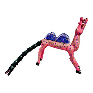 Late 20th Century Pink Carved Wood Mexican Alebrije For Sale