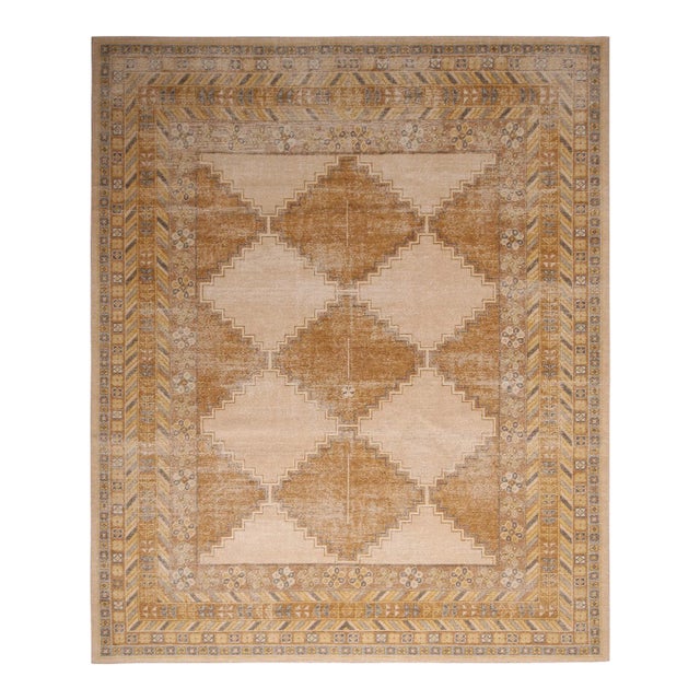 Rug & Kilim’s Oversized Distressed Harlequin Rug in Gold, 12x18 For Sale