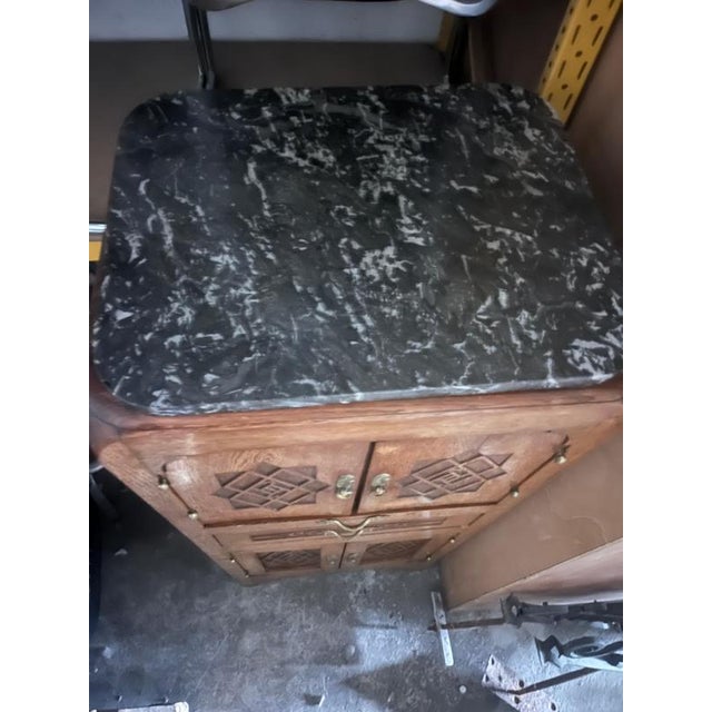 Art Deco French Oak Cabinet with Marble Top, 1930 For Sale - Image 13 of 14