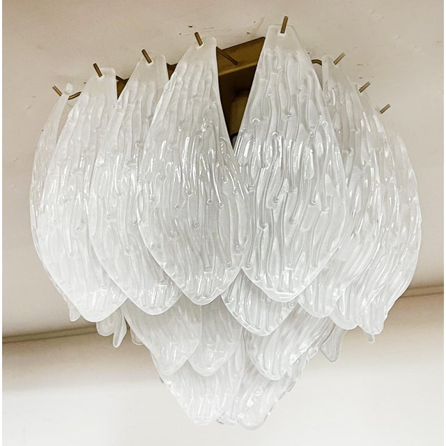 Murano Ceiling Lamp in Frosted Carved Glass Leaves, 1980s For Sale - Image 12 of 17