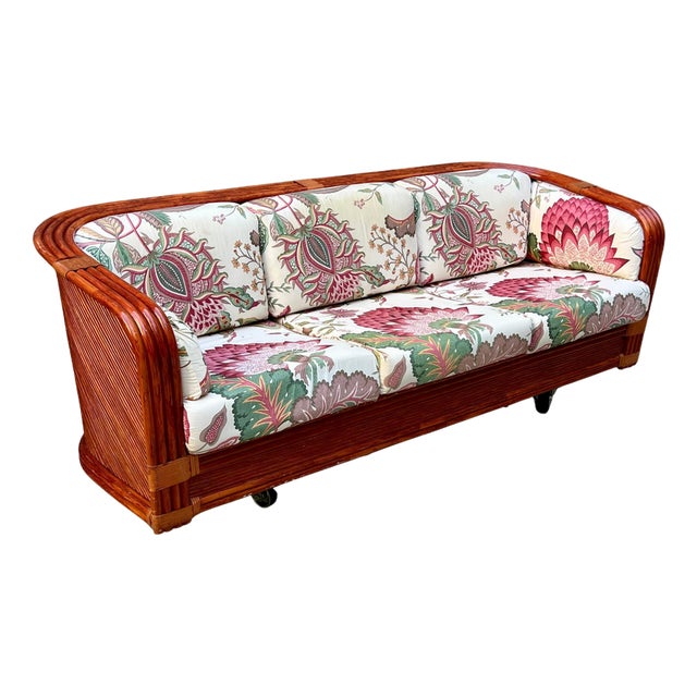 Bamboo and Rattan Sofa attributed to Maugrion for Roche Bobois, France, 1980s For Sale